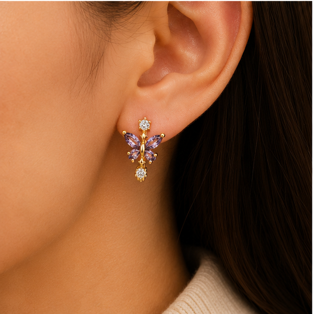 Arete Huggie Mariposa Amatista