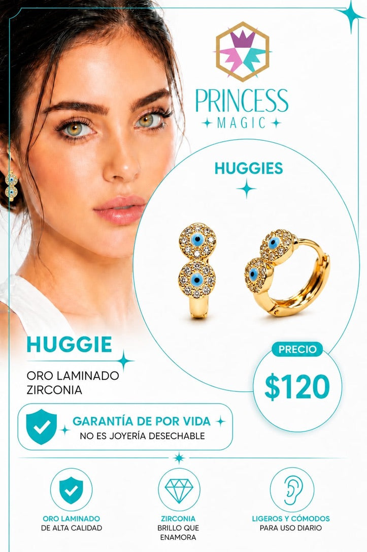 Arete Huggie Doble Amuleto
