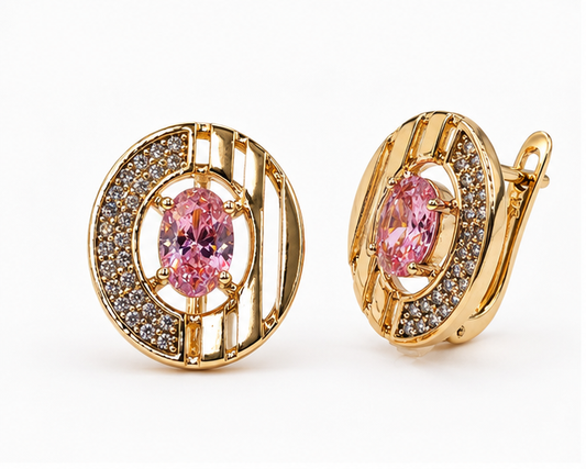 Aretes Huggie Oro Laminado Aura Rosa con Zirconia | Princess Magic