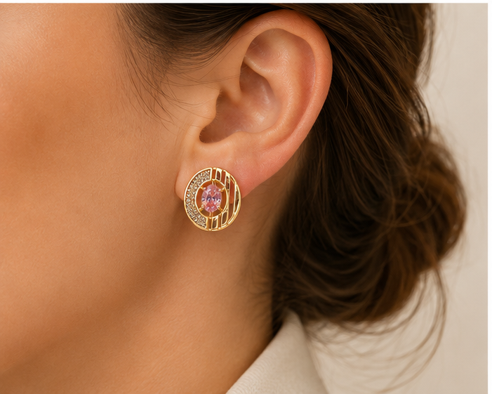 Aretes Huggie Oro Laminado Aura Rosa con Zirconia | Princess Magic