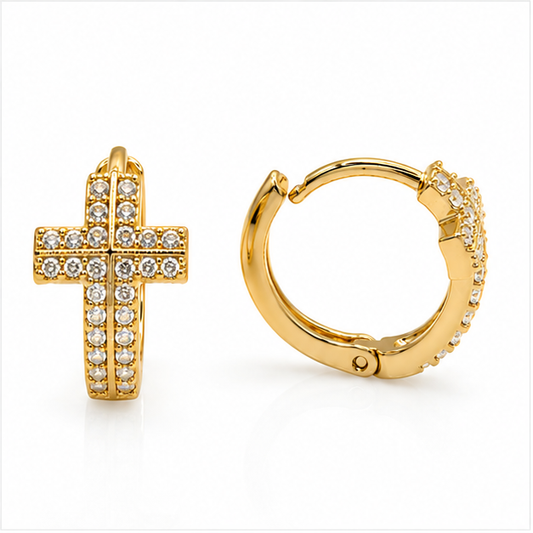 ✨ Arete Cruz con Zirconias Oro Laminado 18K Huggie | PrincessMagic