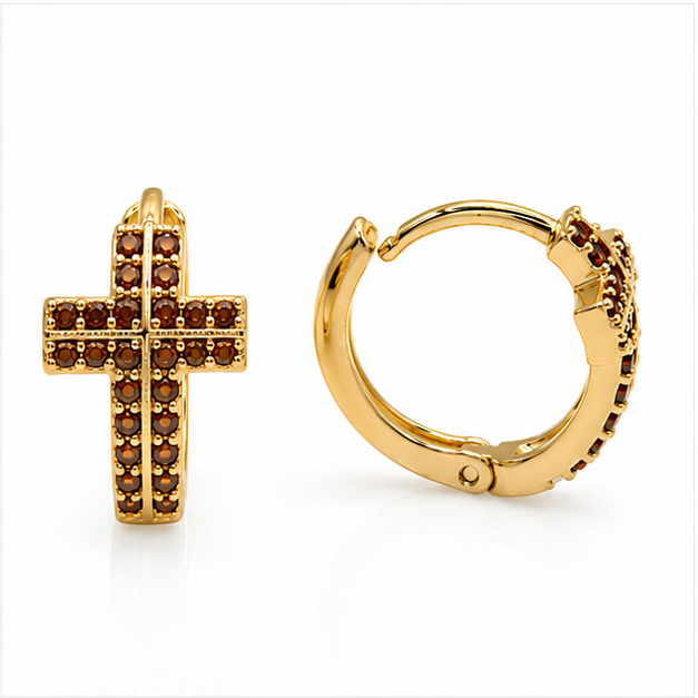 ✨ Arete Cruz con Zirconias Oro Laminado 18K Huggie | PrincessMagic