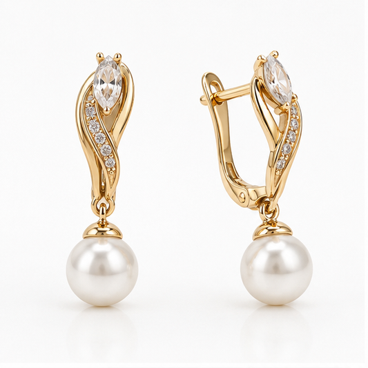 Aretes Huggie Oro Laminado Perla Celestial con Zirconia | Princess Magic