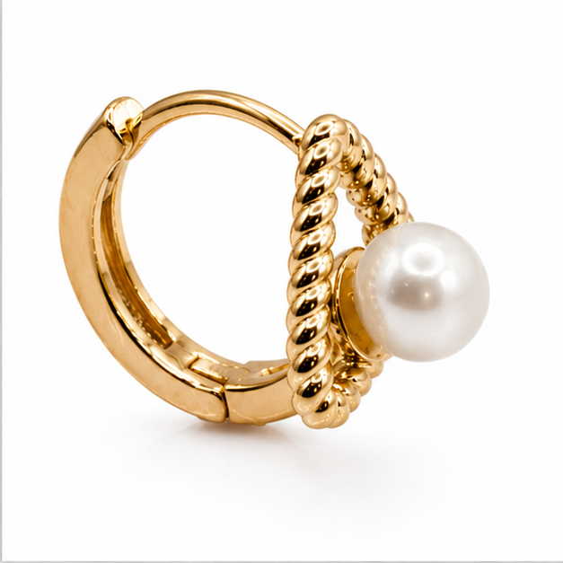 Aretes Huggie Triángulo con Perla Oro Laminado 18K | Princess Magic