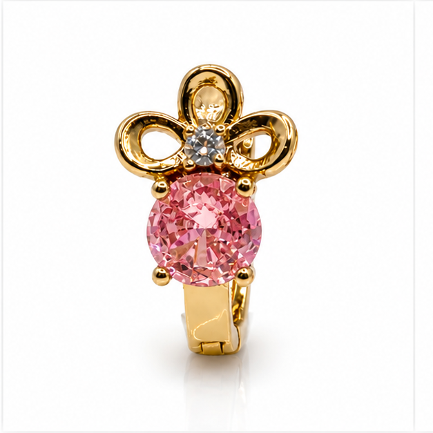 Arete Huggie Baby Flor con Cristal Oro Laminado 18K | PrincessMagic