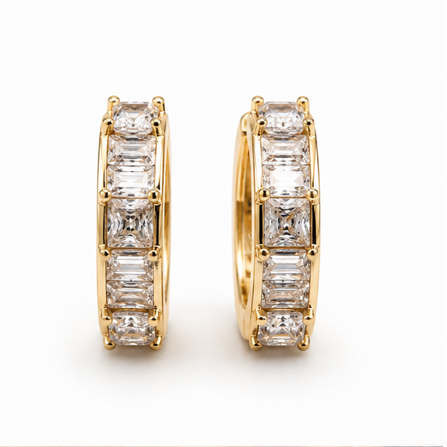 Arete Huggie con Zirconias Baguette Oro Laminado | Princess Magic