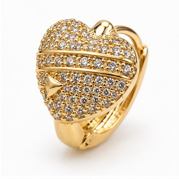 Arete Huggie Corazón con Zirconias Oro Laminado | Princess Magic