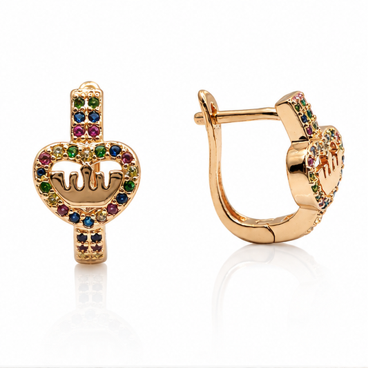Aretes Huggie Corazón con Corona Multicolor Oro Laminado 18K | Princess Magic