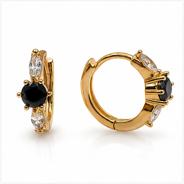 Arete Huggie baby con Zirconia Central | Oro Laminado 18K