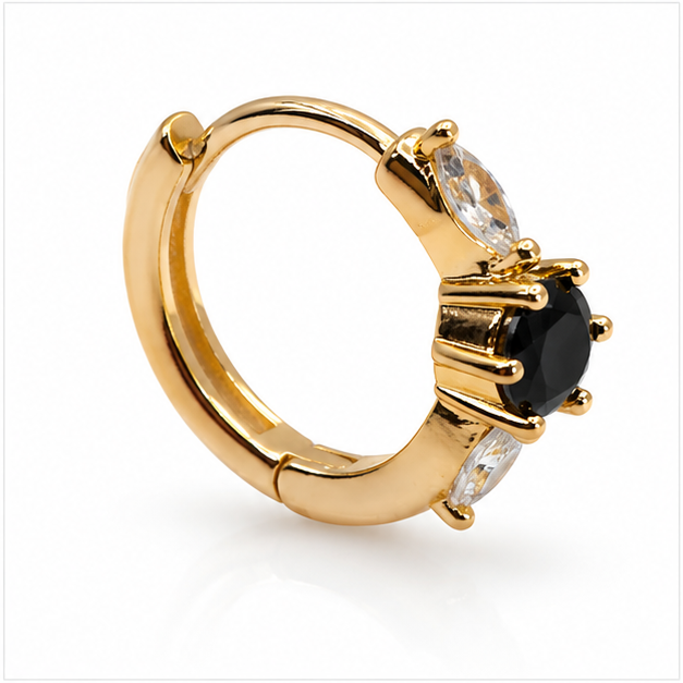 Arete Huggie baby con Zirconia Central | Oro Laminado 18K