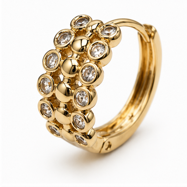Arete Huggie Doble Fila con Zirconias Oro Laminado | Princess Magic