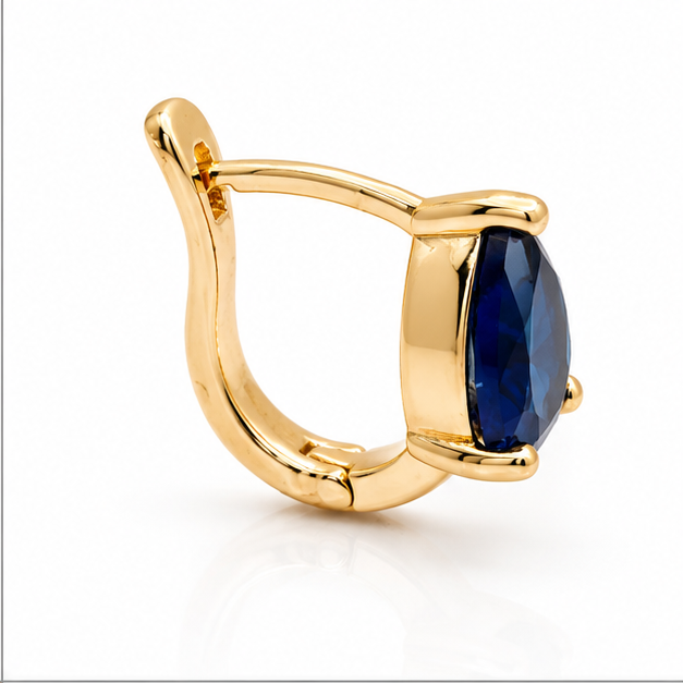 Aretes Huggie Gota Azul Zafiro Oro Laminado 18K | Princess Magic
