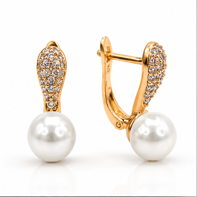 Aretes con Perla y Zirconias Oro Laminado 18K | Diseño Elegante | Princess Magic
