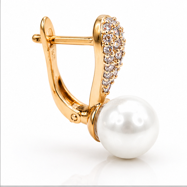 Aretes con Perla y Zirconias Oro Laminado 18K | Diseño Elegante | Princess Magic