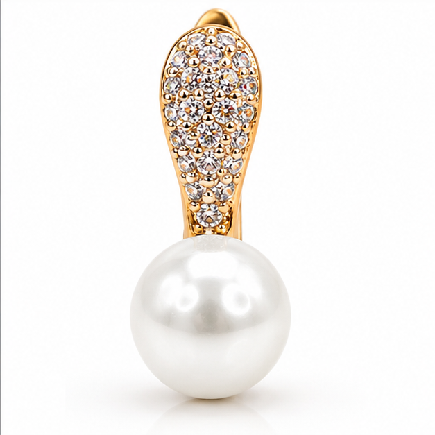 Aretes con Perla y Zirconias Oro Laminado 18K | Diseño Elegante | Princess Magic