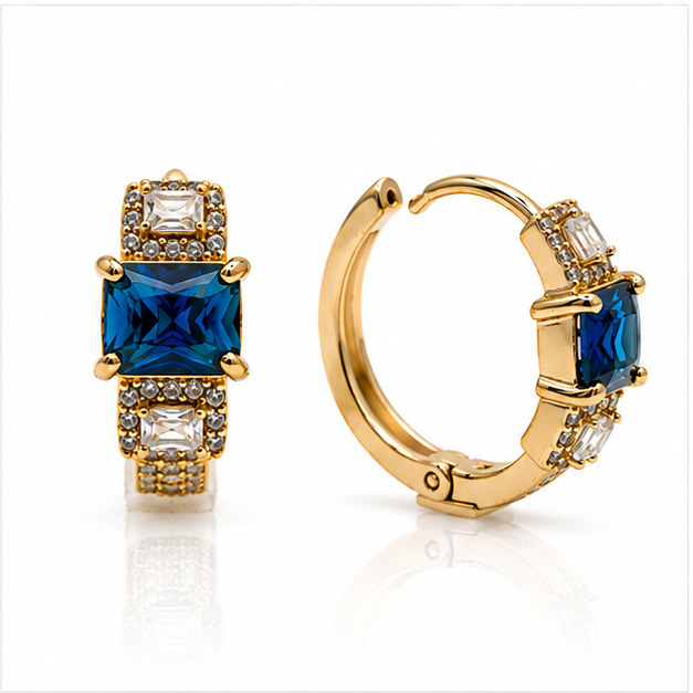 Arete Huggie con Zirconia Rectangular Oro Laminado 18K | PrincessMagic