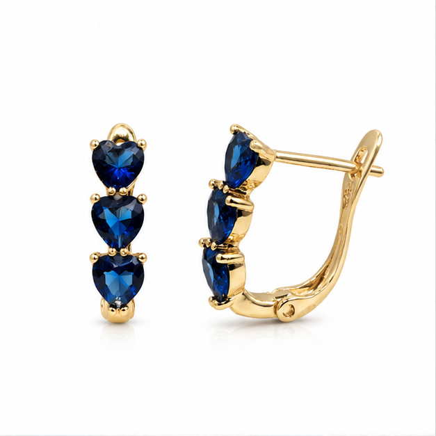 Arete con Corazones Azules Oro Laminado | Princess Magic