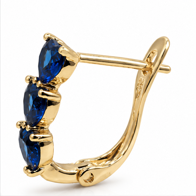 Arete con Corazones Azules Oro Laminado | Princess Magic