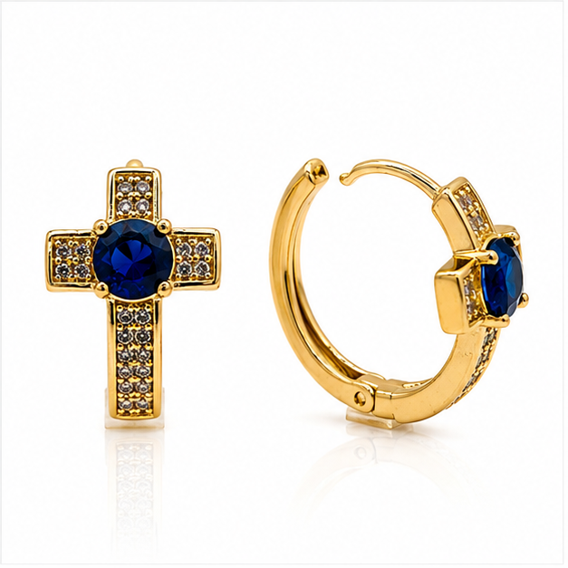 ✨ Arete de Cruz con Zirconias Oro Laminado 18K | PrincessMagic