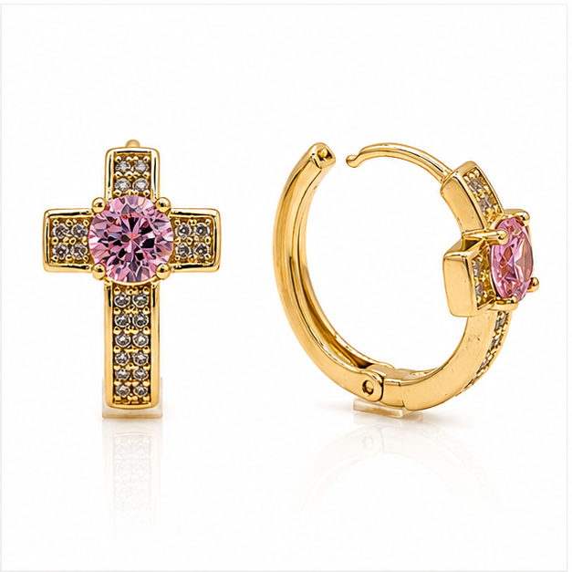 ✨ Arete de Cruz con Zirconias Oro Laminado 18K | PrincessMagic
