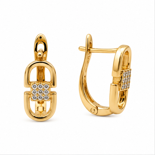 Arete con Zirconias Diseño Geométrico Oro Laminado | Princess Magic