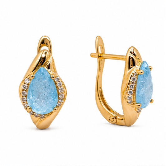 Arete con Piedra Azul Gota y Zirconias Oro Laminado | Princess Magic