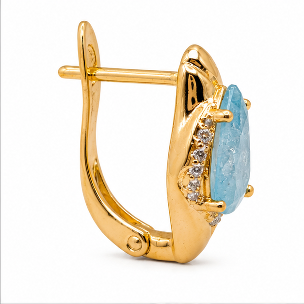 Arete con Piedra Azul Gota y Zirconias Oro Laminado | Princess Magic