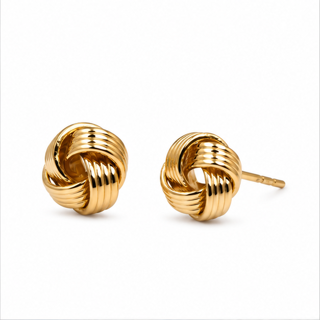 Arete Broquel Nudo Acanalado Oro Laminado | Princess Magic