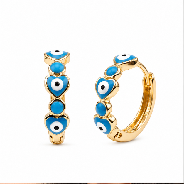 Arete Huggie Ojo Turco Corazón Oro Laminado | Princess Magic