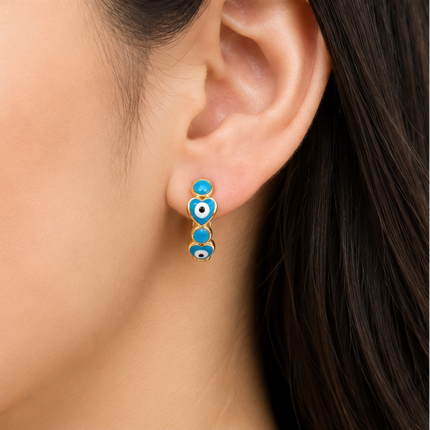 Arete Huggie Ojo Turco Corazón Oro Laminado | Princess Magic