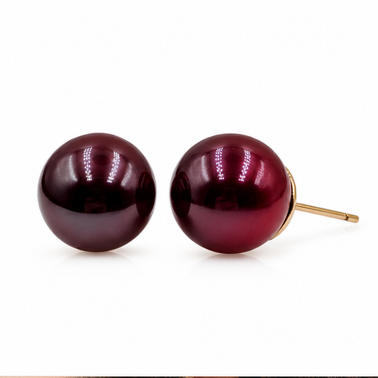 Arete Broquel Perla Vino Oro Laminado | Princess Magic