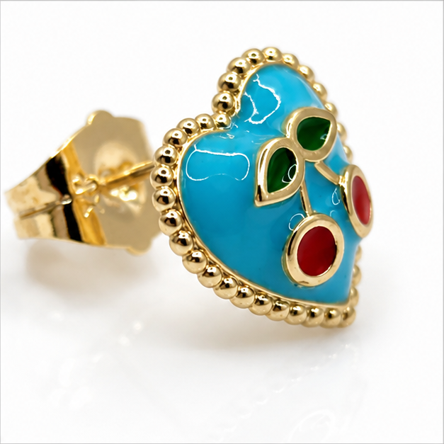 Arete Corazón con Cerezas Oro Laminado 18K | PrincessMagic
