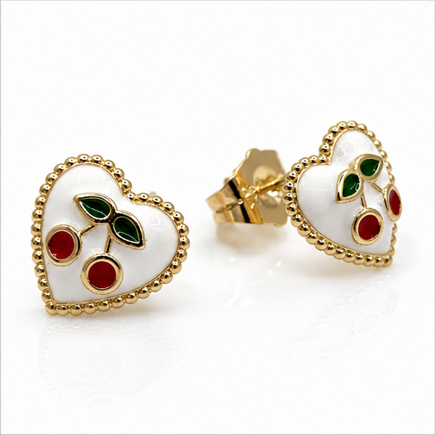 Arete Corazón con Cerezas Oro Laminado 18K | PrincessMagic
