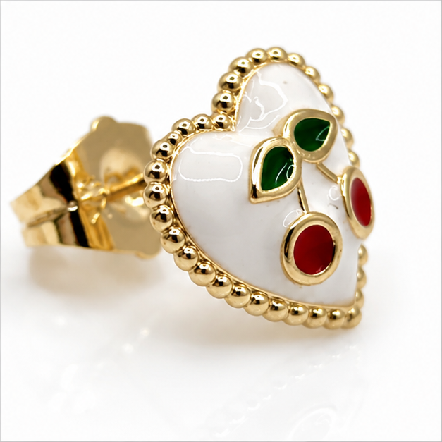 Arete Corazón con Cerezas Oro Laminado 18K | PrincessMagic