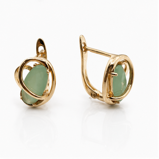 Arete Ovalado con Piedra Verde Agua Oro Laminado 18K ✨ | PrincessMagic