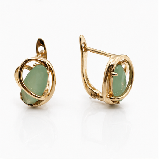 Arete Ovalado con Piedra Verde Agua Oro Laminado 18K ✨ | PrincessMagic