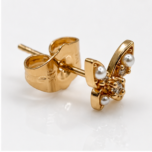 Arete Mariposa con Perlas y Zirconias Oro Laminado 18K ✨ | PrincessMagic