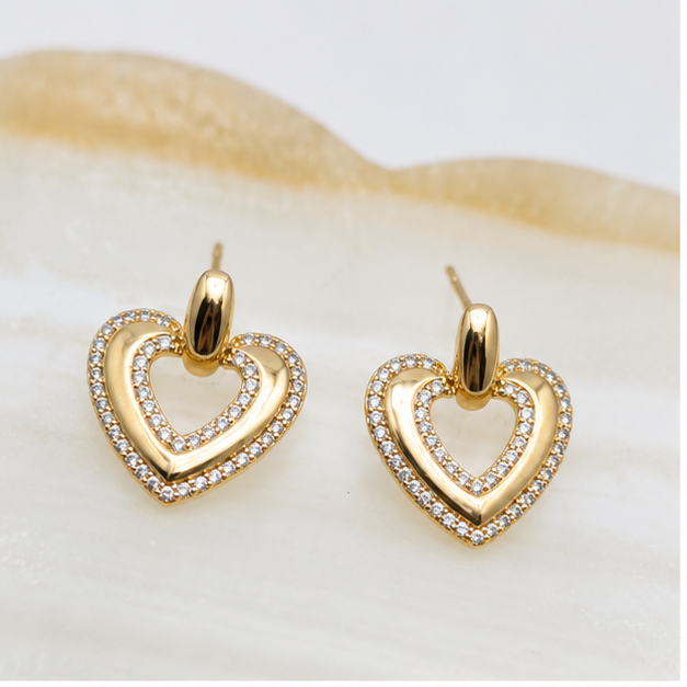 Arete Colgante Corazón con Zirconias Oro Laminado | Princess Magic