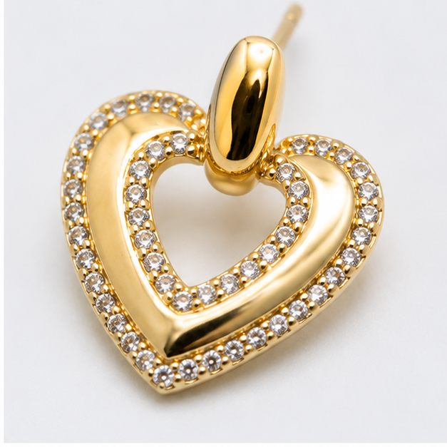Arete Colgante Corazón con Zirconias Oro Laminado | Princess Magic