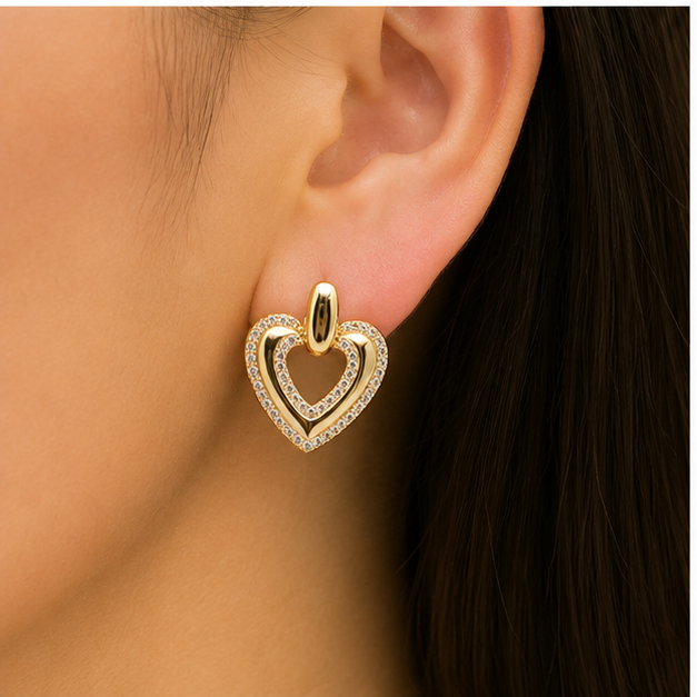 Arete Colgante Corazón con Zirconias Oro Laminado | Princess Magic