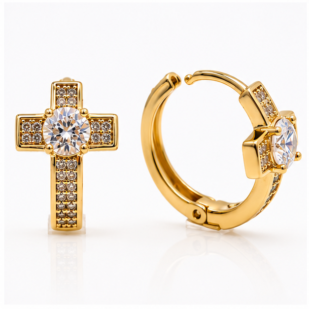 ✨ Arete de Cruz con Zirconias Oro Laminado 18K | PrincessMagic