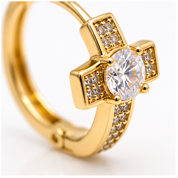 ✨ Arete de Cruz con Zirconias Oro Laminado 18K | PrincessMagic