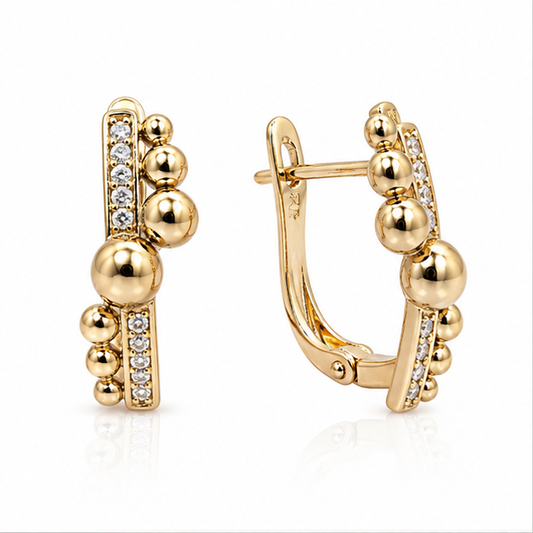 Aretes Huggie con Esferas y Zirconias Oro Laminado 18K | Princess Magic