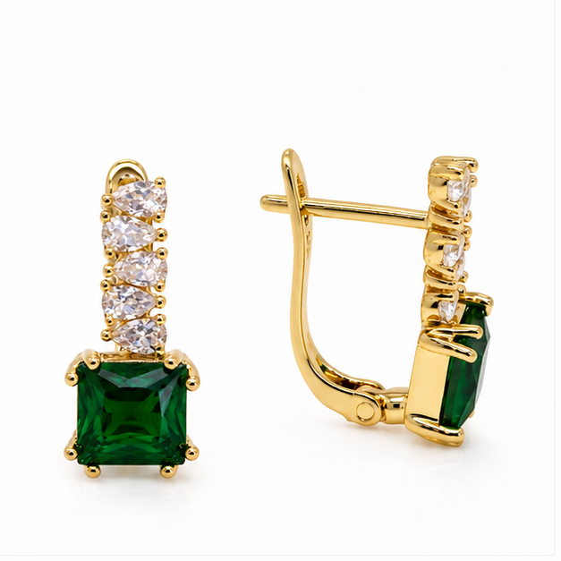 Arete Huggie Elegance Cuadrado de Oro Laminado 18K con Zirconias