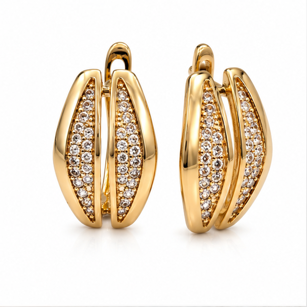 Aretes Huggie Doble Hoja con Zirconias Blancas Oro Laminado 18K | Princess Magic