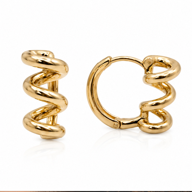 Aretes Huggie Espiral Minimalista Oro Laminado 18K | Princess Magic