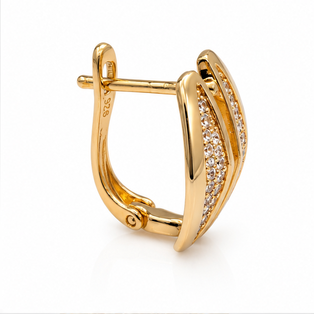 Aretes Huggie Doble Hoja con Zirconias Blancas Oro Laminado 18K | Princess Magic