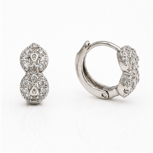 Arete Huggie Baby Doble Óvalo con Zirconias | Rodio Laminado
