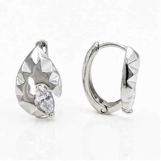Arete Huggie Baby Gota Geométrica con Zirconia | Rodio Laminado