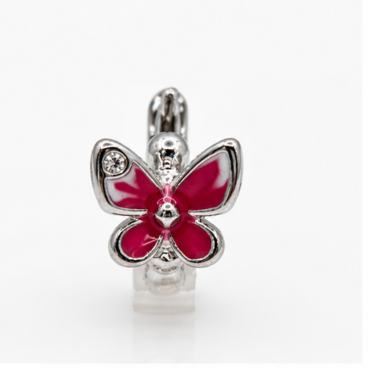 Arete Huggie Baby Mariposa Rosa | Rodio Laminado